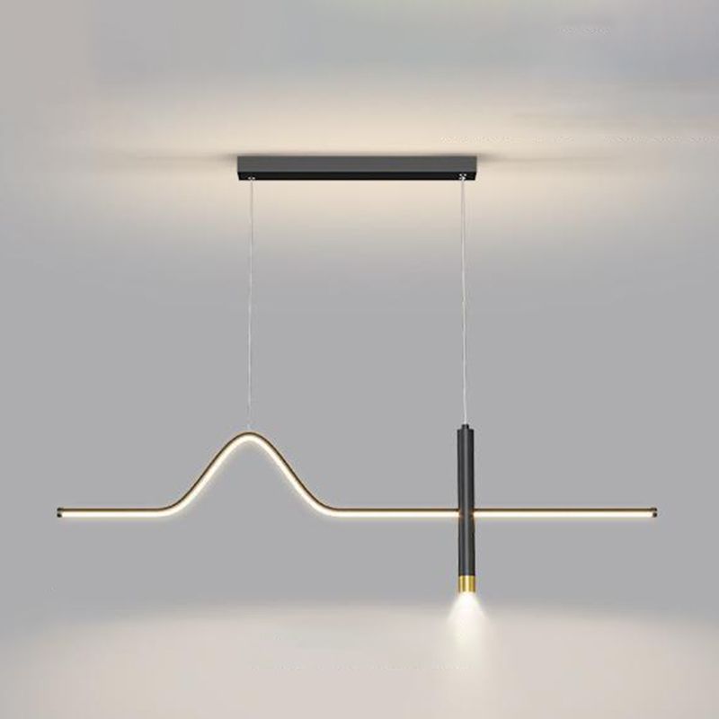 Linear Shape Chandelier Lighting Modern Style Metal 2 Lights Island Lamp in Black/White