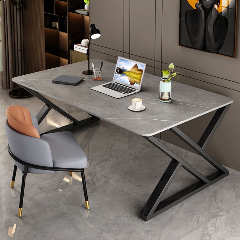 Industrial Rectangular Gaming Desk Antique Finish Computer Desk with Metal Legs