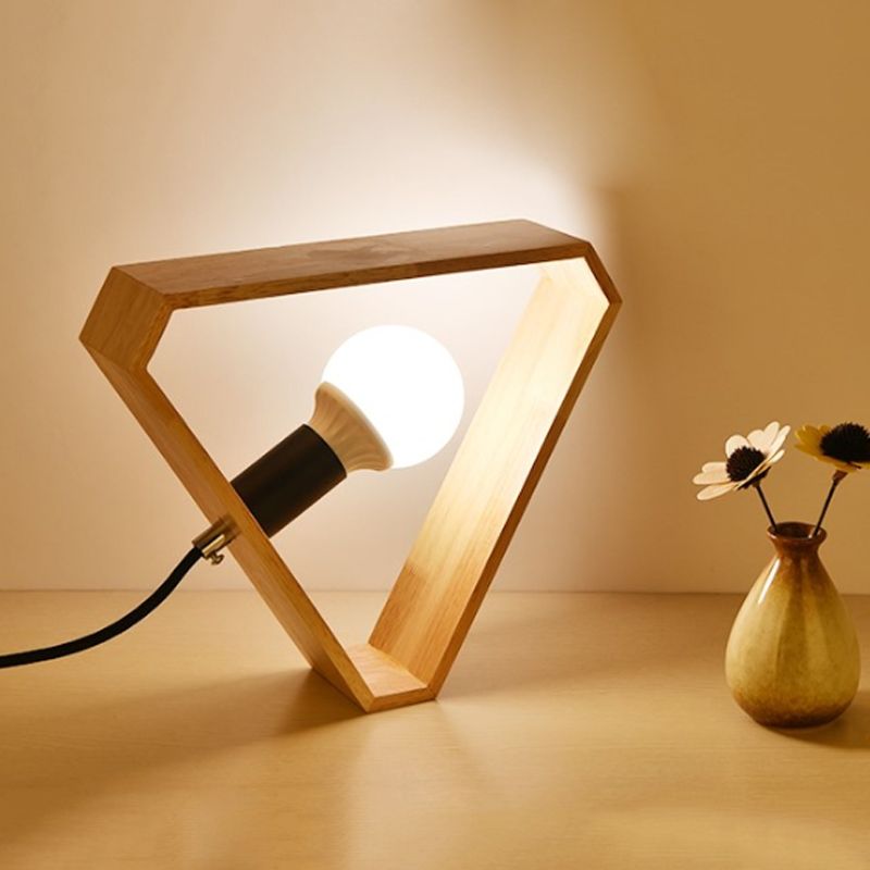 1 lampe de table de la tête de tête simplicité Lumière de nuit beige avec cadre en bois triangulaire