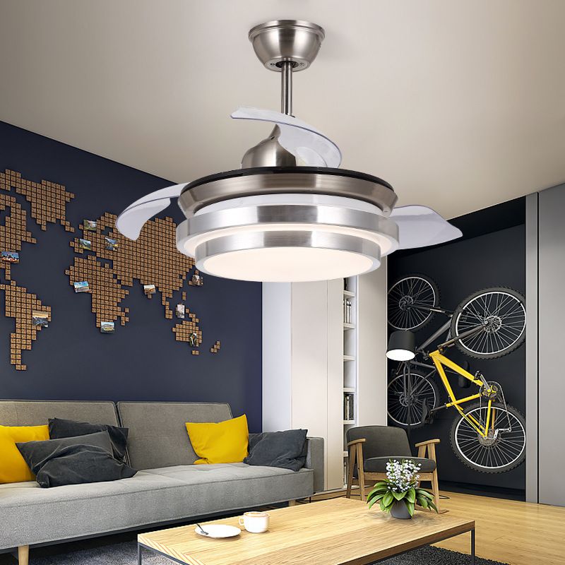 Moderner kaskadierter Kreis halb Flushman 36 "breit LED Metallic Anhänger Deckenventilator Licht in Nickel, 3 Klingen