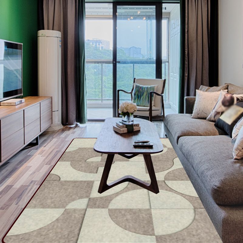 Brown Bedroom Rug Modern Color Block Circle Pattern Area Rug Polyester 
Machine Washable Carpet