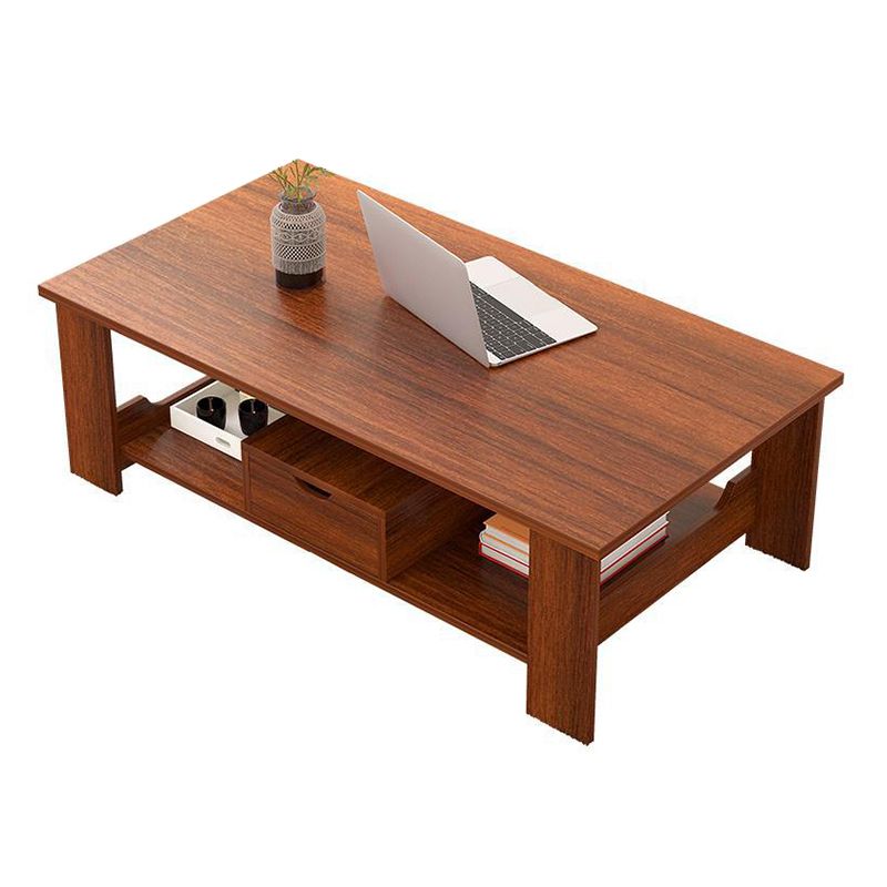 Contemporary Wooden with Storage Shelf Rectangular Single Coffee Table