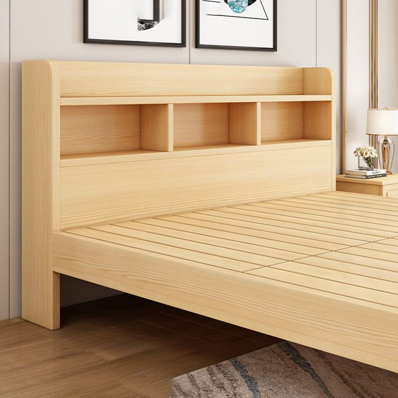 Modern Platform Bed 35.43" High Solid Wood Bed Frame with Shelves