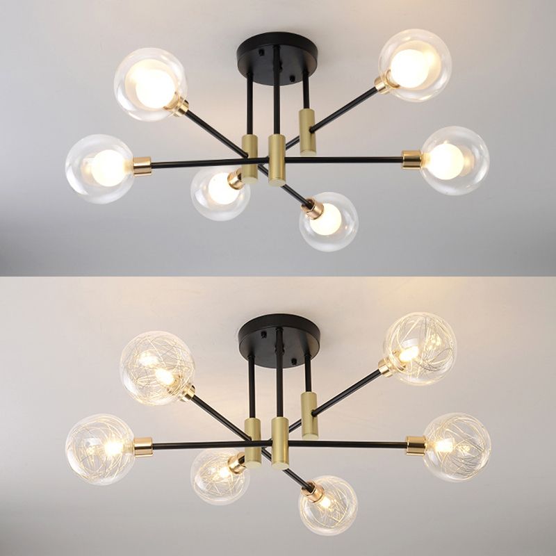Black Sphere Ceiling Mount Light Fixture Modern Style Glass Multi Lights Semi Flush Mount Lamps