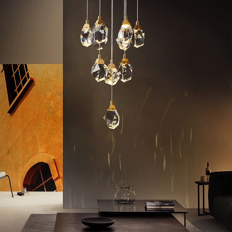 Crystal Gold LED Pendant Light in Modern Style Copper Geometric Hanging Lamp for Commercial Place