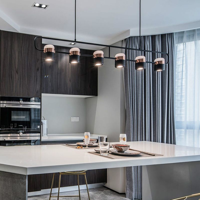Contemporary Style Cylinder Island Lighting Metal 6 Light Island Pendant Lights
