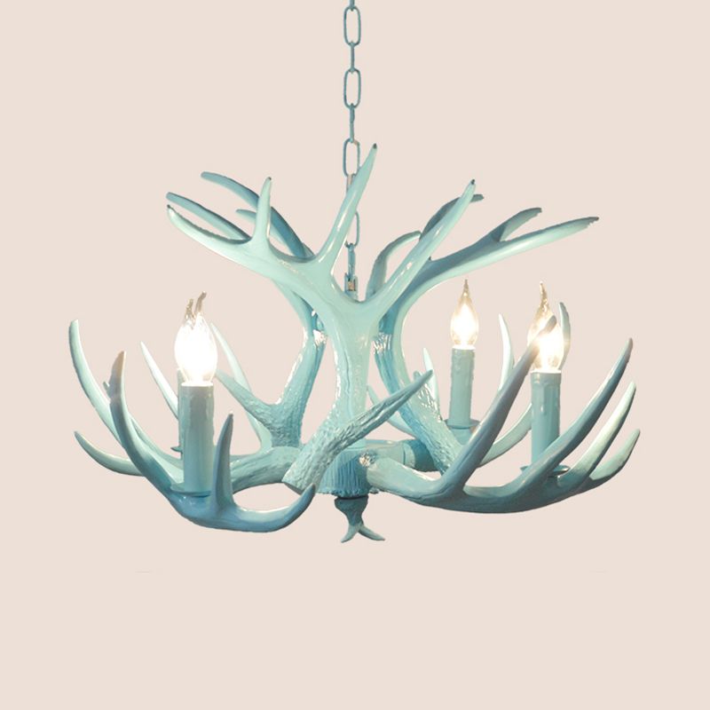 4/8 têtes branche lustre éclairage cottage résine bleu plafond suspendu pour le salon