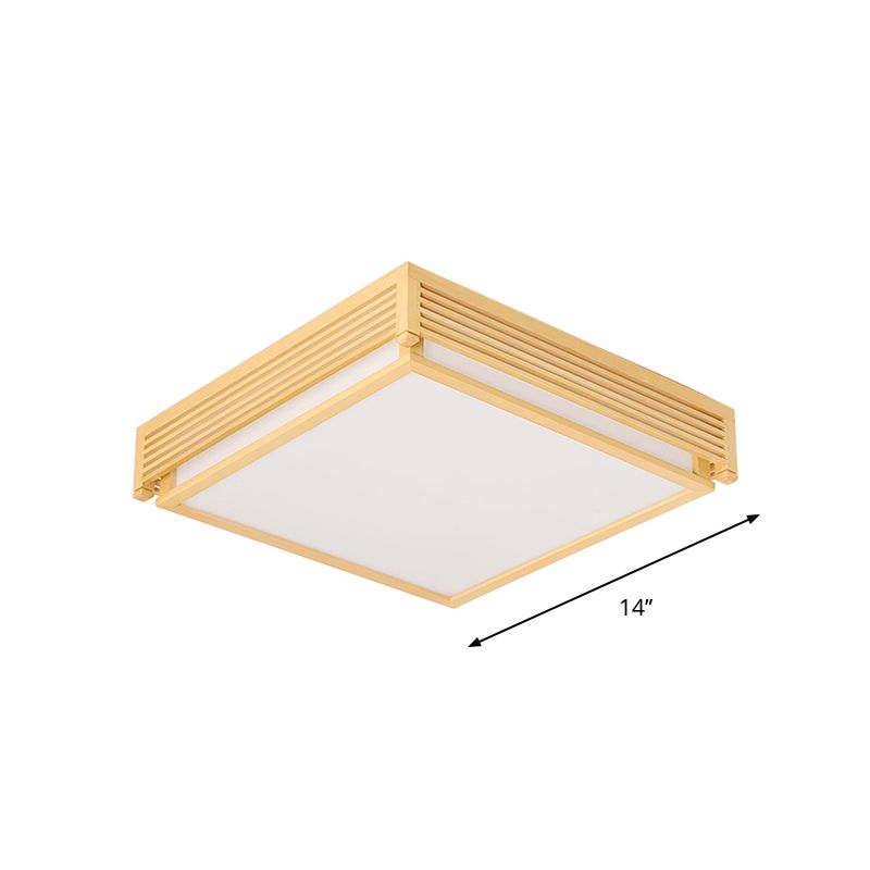 Quadratische Box Acryl Unterputzleuchte 14"/18"/21.5"W Einfache LED Beige Deckenleuchte in Warm/Weiß Licht mit Holzschutz