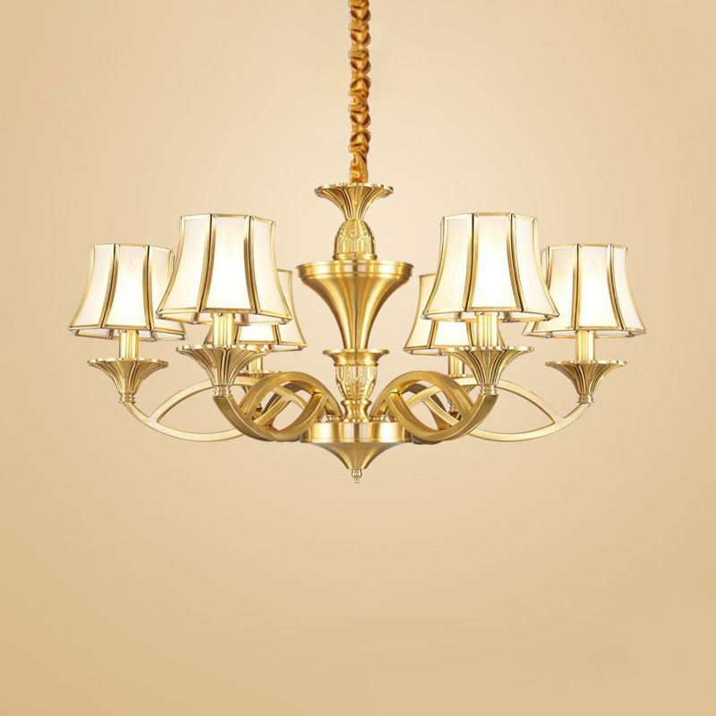 Taper Shaped Patterned Glass Chandelier Lighting Classic Living Room Pendant Light in Gold