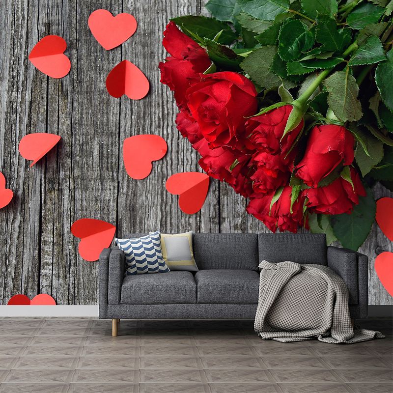 Customized Rose Bouquet Wall Mural Horizontal Photography for Sleeping Room Decoration