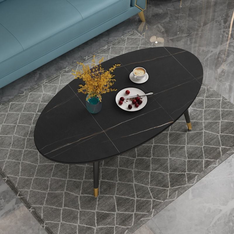 18.8" Tall Modern Ironcraft 4 Legs Black/white Slate Top Coffee Table