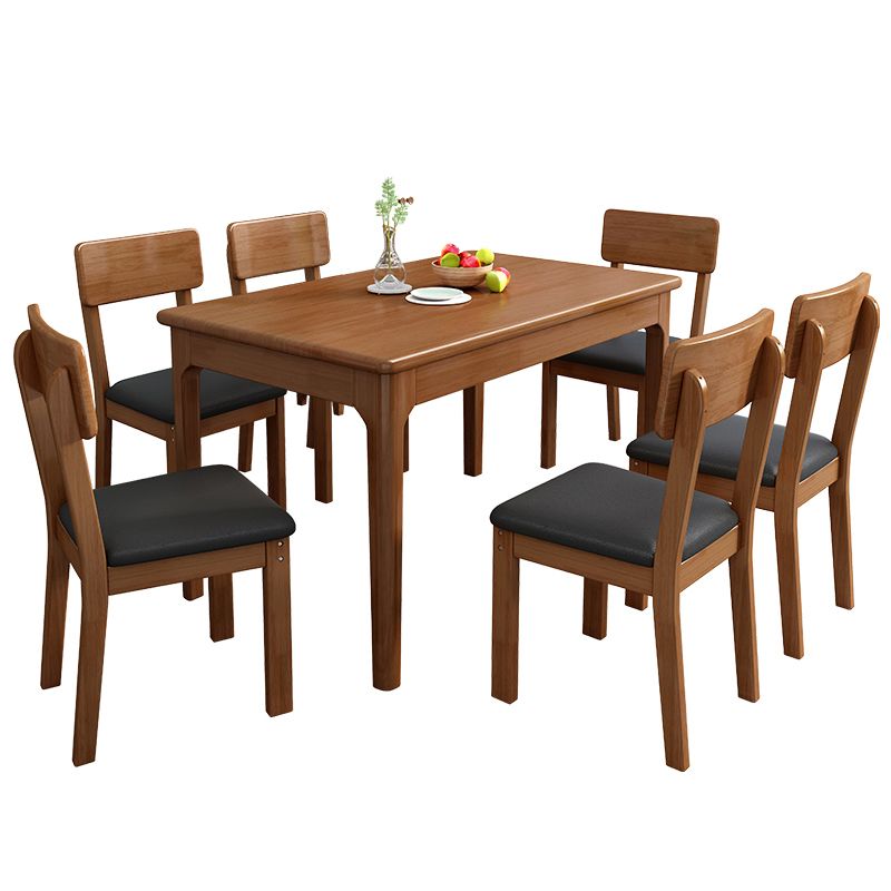 Rubberwood Dining Table Rectangle Solid Wood 4 Legs Wood Base Table for Home