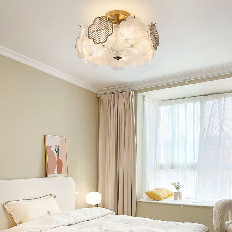Modern Style Ceiling Mount Light Round with Glass Shade for Bedroom