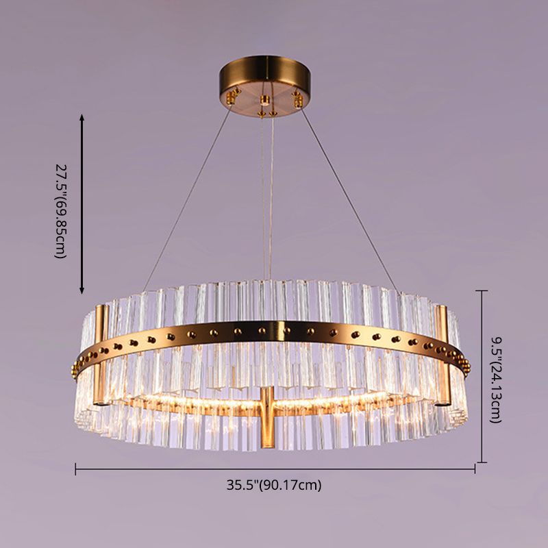 Gold Plated Round Chandelier Lamp Minimalist Crystal LED Hanging Light with Riveted Detail