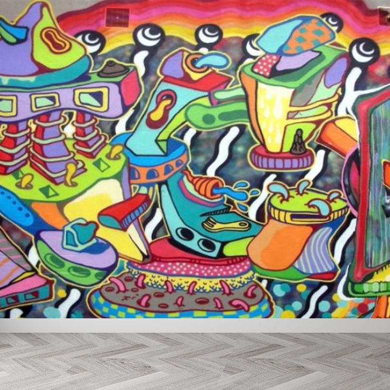 Novel Graffiti Wall Mural Modern Decorative Living Room Wall Art, Custom Size Available