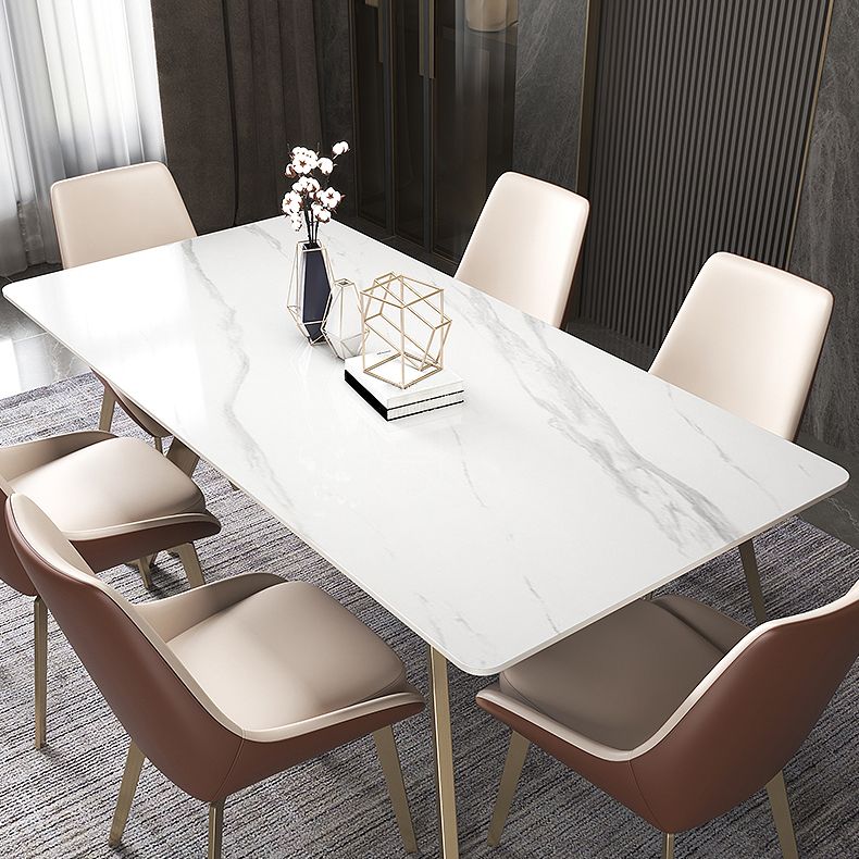 Luxury Sintered Stone Top Table Rectangle Table with Gold Metal Base and 4 Legs