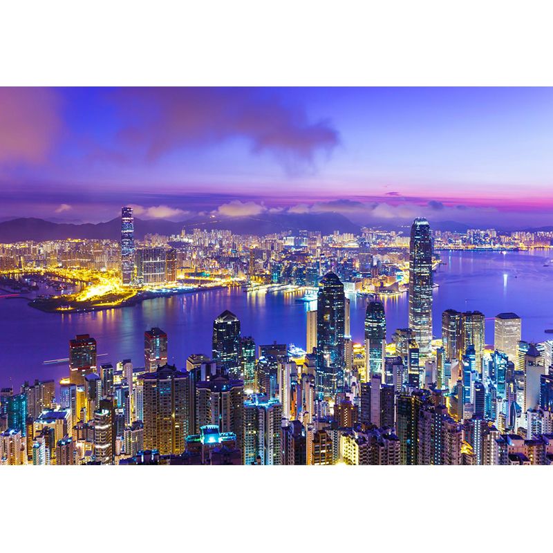 World Landmark Night Scene Mural Global Inspired Non-Woven Wall Decor for House Interior