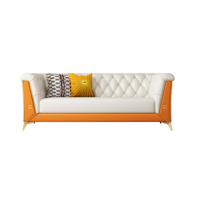 Contemporary 30.7" H Faux Leather Tufted Tuxedo Arm Sofa For Living Room