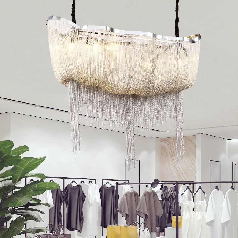 Chrome Postmodern Linear Lighting Fixtures Tassel Aluminum Down Lighting Pendant