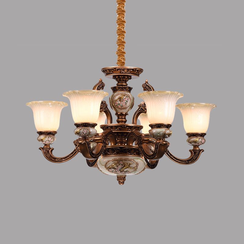 Metal Swooping Arm Ceiling Chandelier Traditional Style 6/8 Lights Guest Room Suspension Light