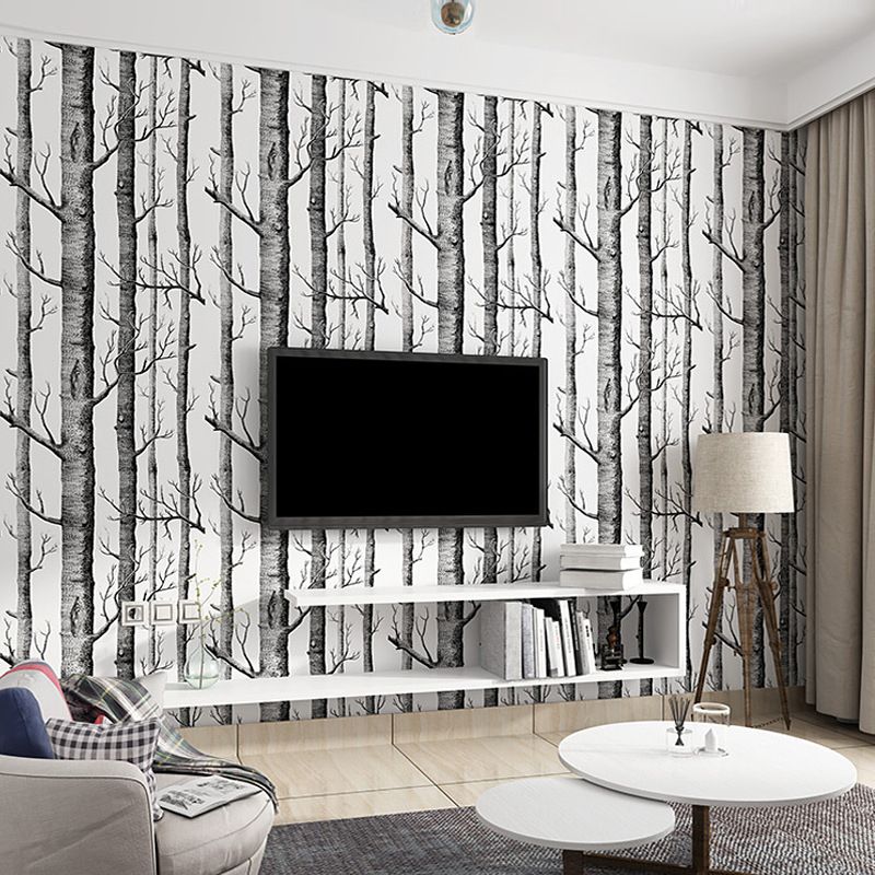 Grey Birch Tree Wallpaper 33'L x 20.5"W Non-Pasted Stain-Resistant
