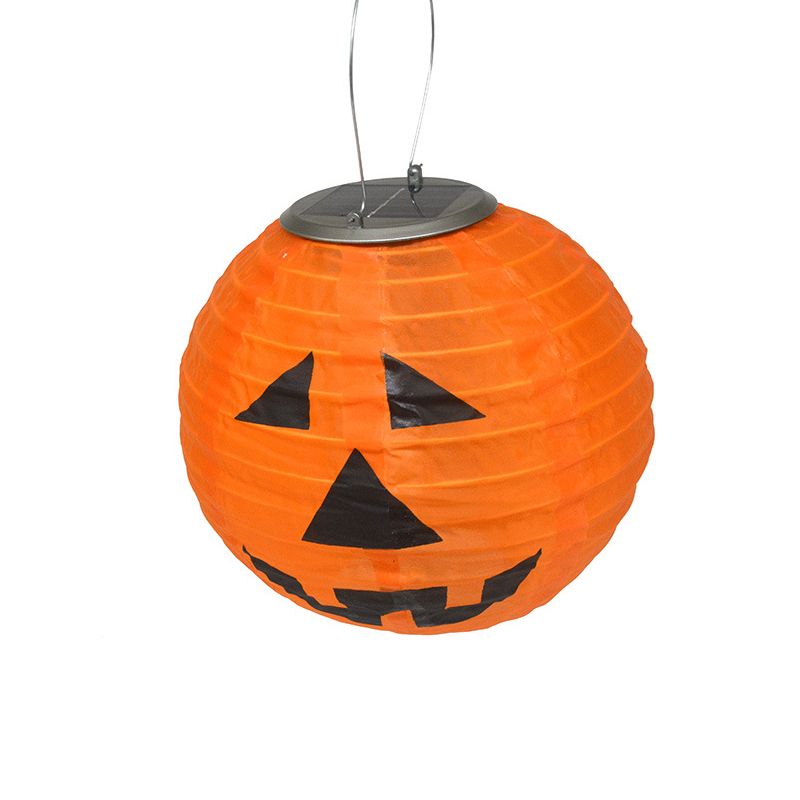 Pumpkin Shaped LED Hanging Lamp Artistic Paper Garden Solar Pendant Lighting, Orange