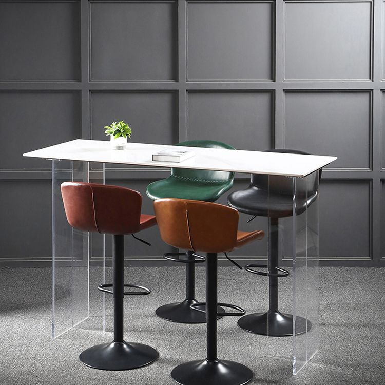 Industrial Adjustable Height Swivel Bar Stool Faux Leather Upholstered Bar Stool