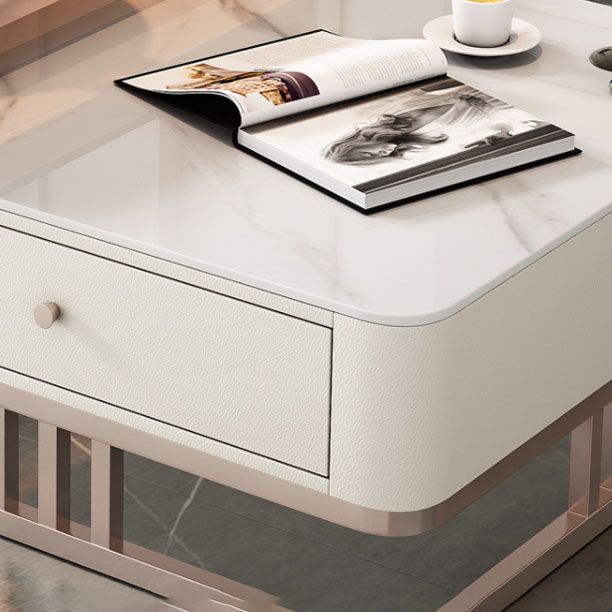 Square Slate Frame Cocktail Table with Drawers 2 Nesting Coffee Table Set