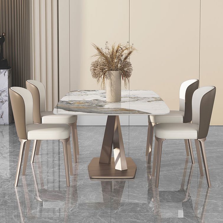 Traditional Luxury Pedestal Furniture Stone Dining Table for Dining Room