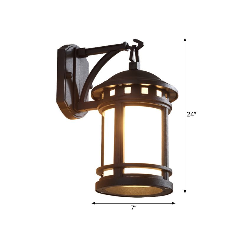 Black / Coffee 1 Bulbe mural Éclairage Country Blanc Verre blanc Cylindre Murale pour Courtyard