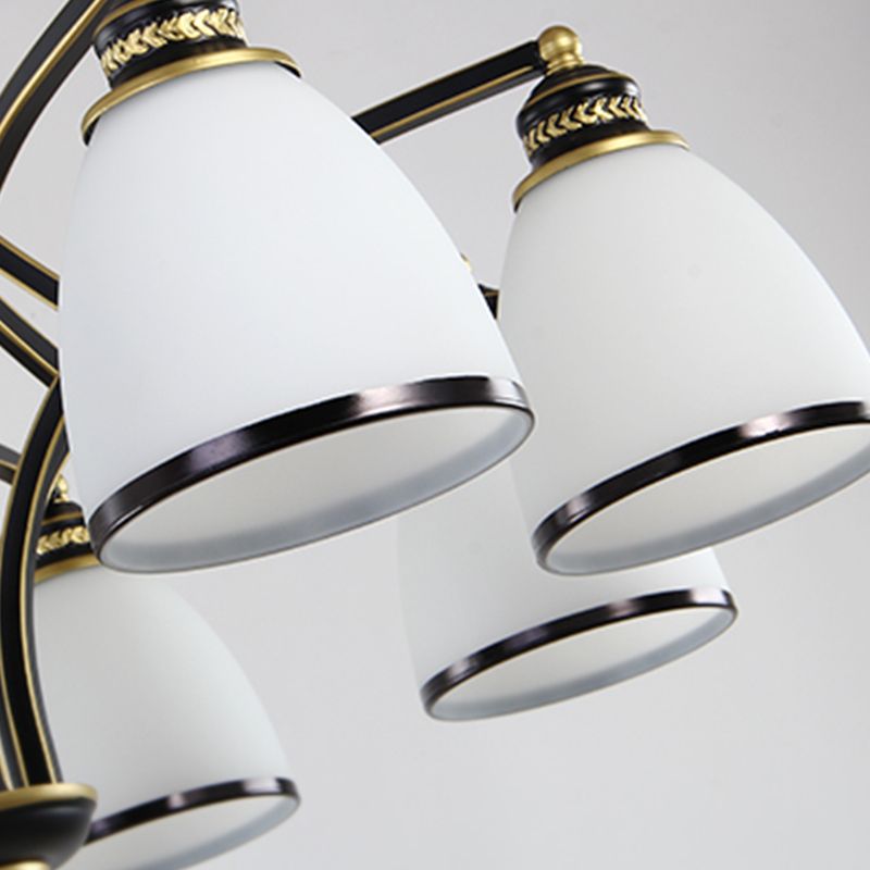 American Metal Chandelier Branch Black Pendant Lamps with White Glass for Living Room