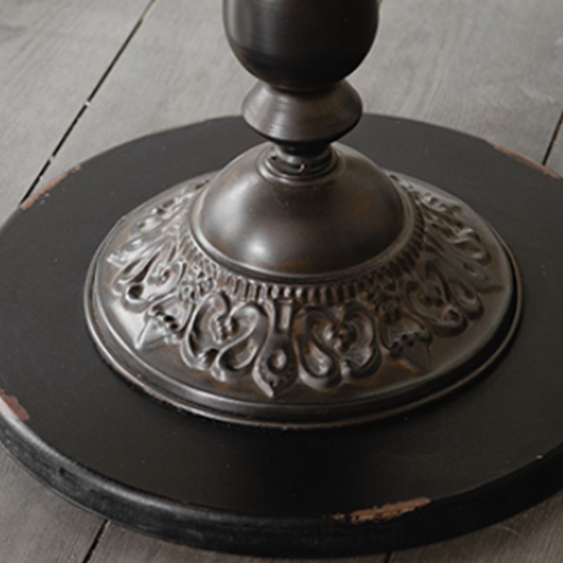 French Country Round Solid Wood Top Coffee Table Iron Pedestal Cocktail Table