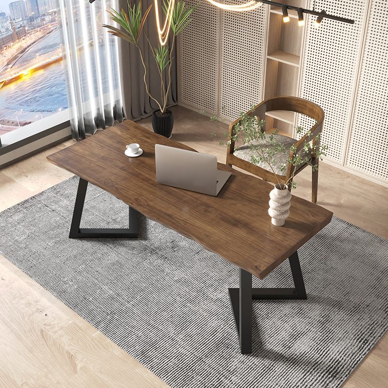 Industrial Style Writing Desk Brown Solid Wood Office Desk for Home