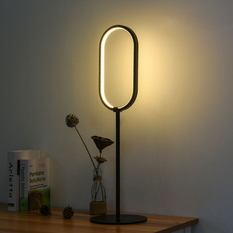 Luz de mesa de hierro de anillo ovalado lámpara de lectura de acabado negro led simple para sala de estudio para sala de estudio
