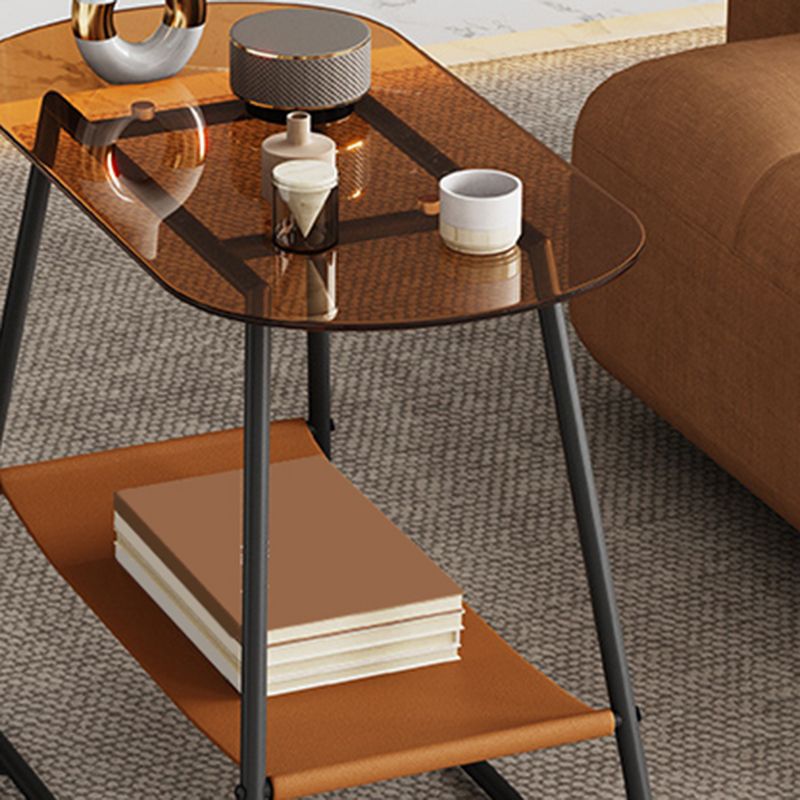 Elliptical Glass Sled Side Table 20.9"tall 1-Shelf End Table