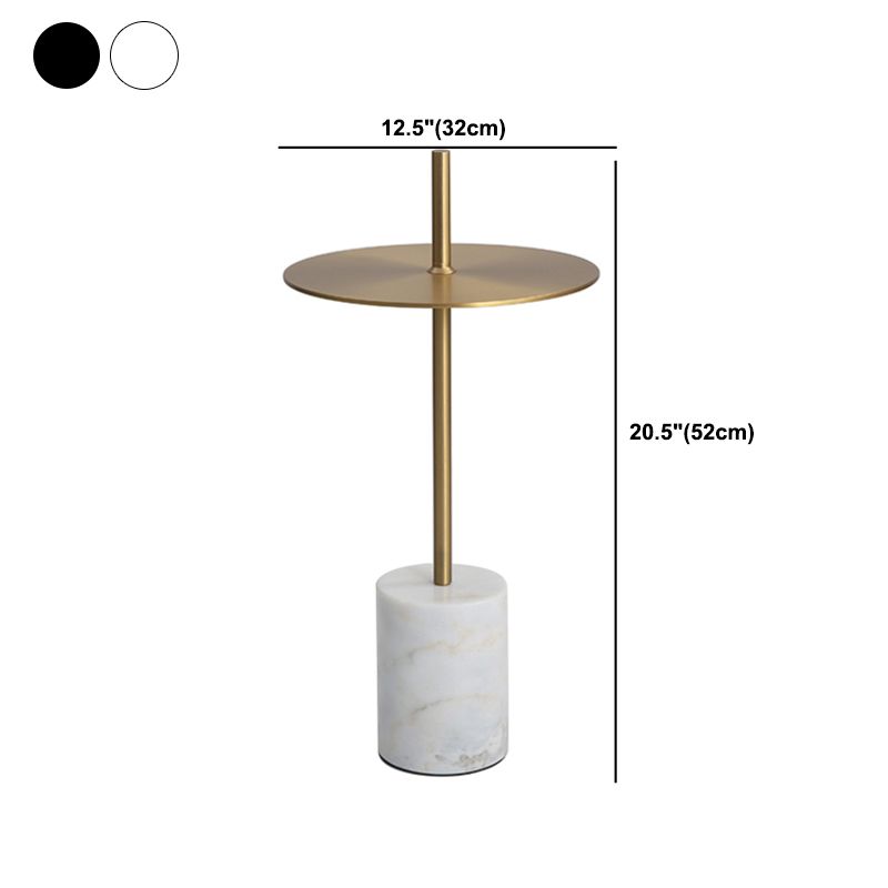 Marble Pedestal End Table Metal Black/ Gold Round Side End Table