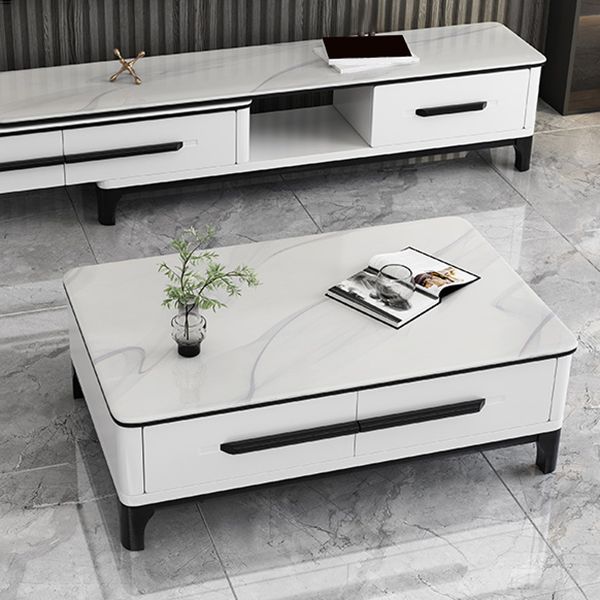 4 Legs Rectangle Contemporary Slate Single Coffee Or End Table with Drawers