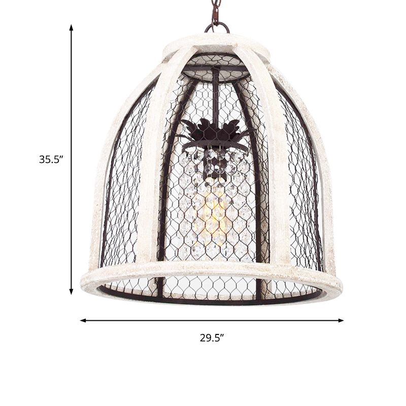 Salle à manger en dôme Hanging Light Metal traditionnel 1 Éclairage pendentif blanc en détresse légère avec cage