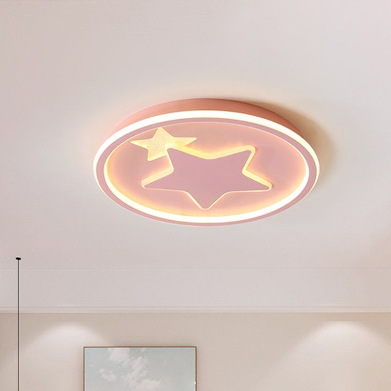 Star Bedroom Ceiling Light Fixture Acrylic LED Cartoon Close to Ceiling Lamp in Black/Pink/Blue
