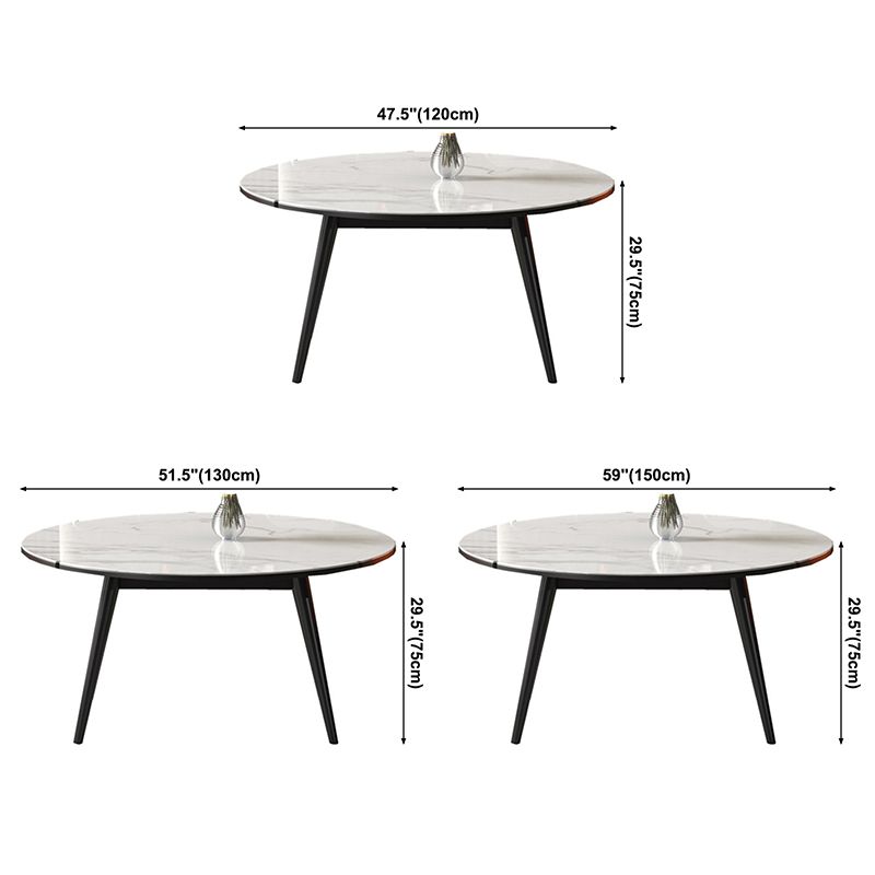 Modern Style Sintered Stone Dining Table White Round Table with Metal Base