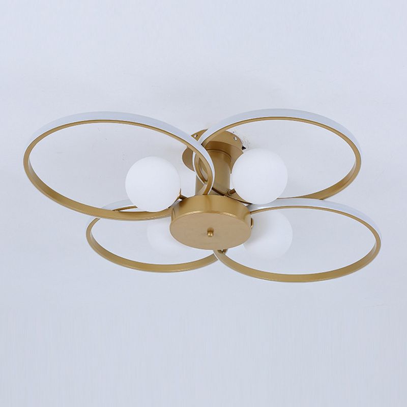 Modern Ring Shaped LED Semi Flush Light Living Room Ceiling Light with Glass Shade