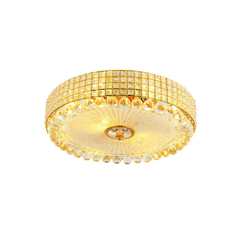 Round Inserted Crystal Flush Light Contemporary 16"/24" Wide LED Bedroom Close to Ceiling Lamp in Silver/Gold