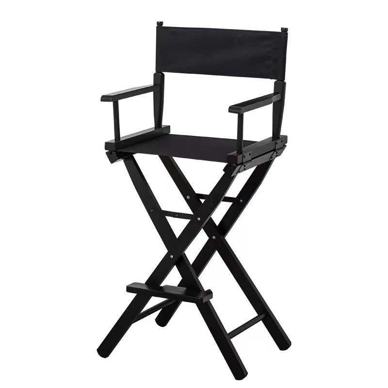 Industrial Backrest Arm Counter Stool Solid Wood Bar Stool with Canvas Cushion