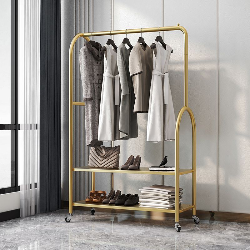 Modern Plain Clothes Hanger Storage Shelving Metal Coat Rack with Castors