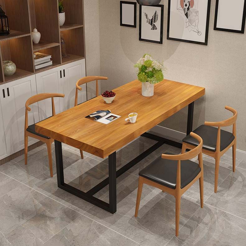 Industrial Brown Dining Table Indoor Rectangle Dinette Table with Metal Frame