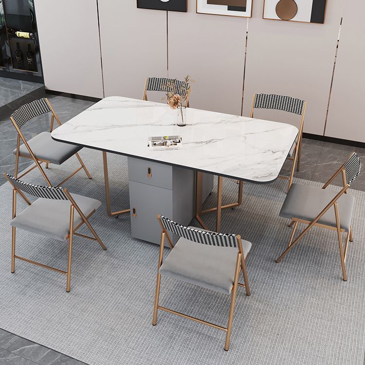 Foldable Sintered Stone Top Table Rectangle Extendable Table