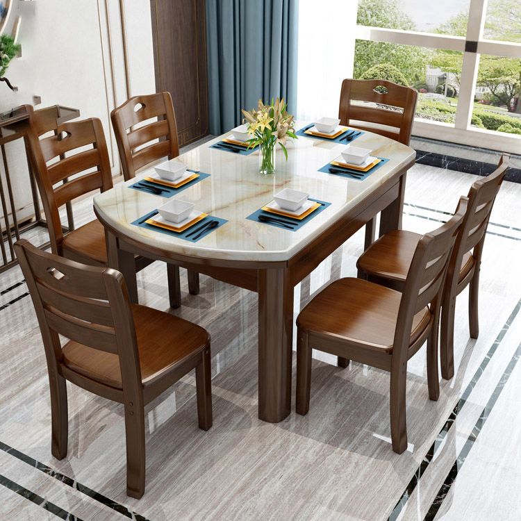 Modern Stone Round Dining Table Rubber Wood Legs for Dining Room