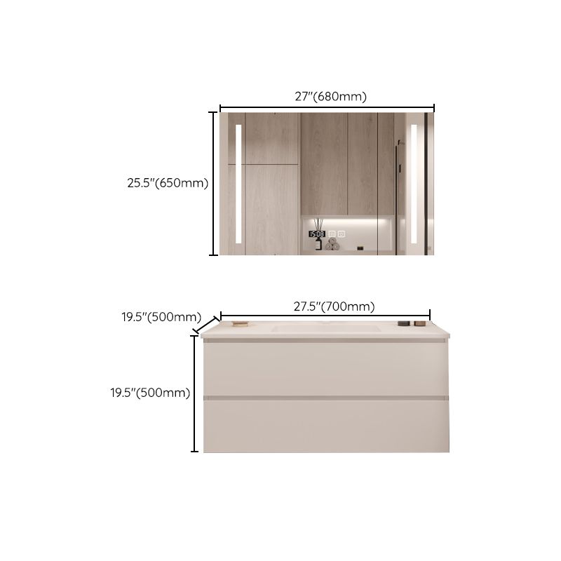 White Bathroom Vanity Wood Rectangle Single Sink Wall Mount 2 Drawers Vanity Set