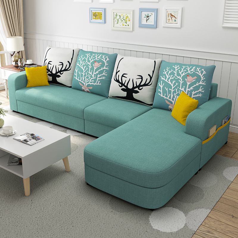 Contemporary 4-Seater Sofa with Storage Recessed Arm for Apartment