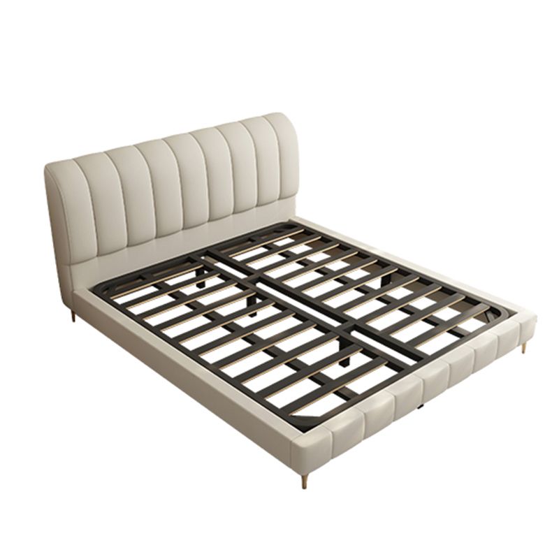 Upholstered Headboard Standard Bed Solid Wood Slat Bed in White